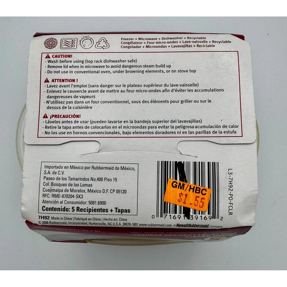 VTG 2006 Rubbermaid TakeAlongs 5-Pack Small Square Containers NEW Discontinued
